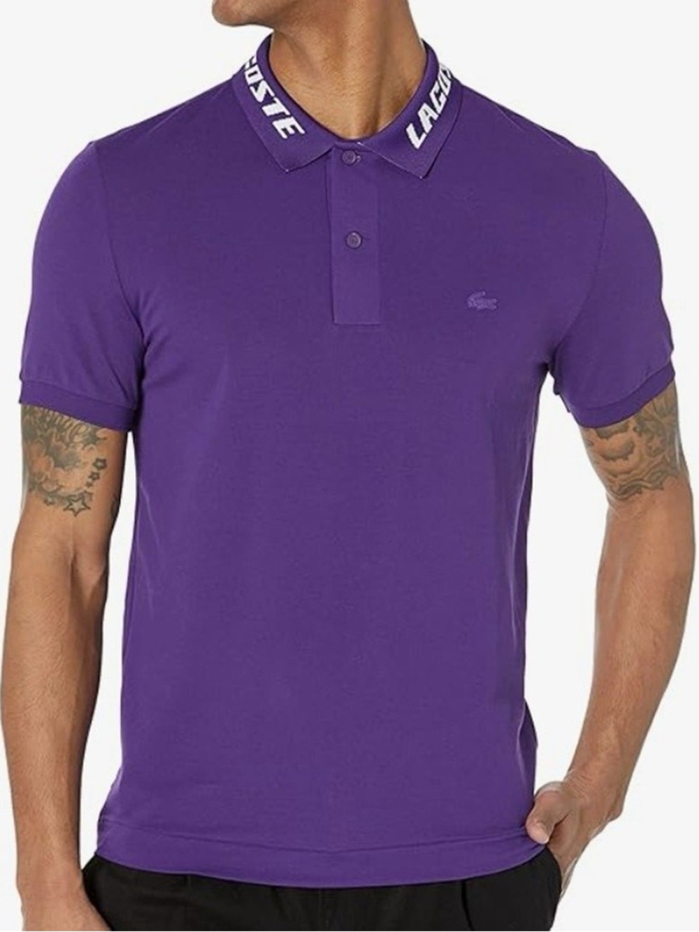 Lacoste Men’s Jacquard Collar Polo Shirt - Purple
